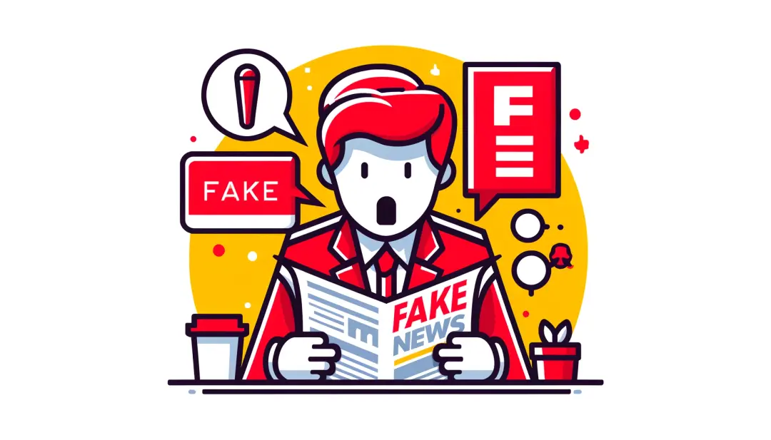 En bild av en man som läser falska nyheter