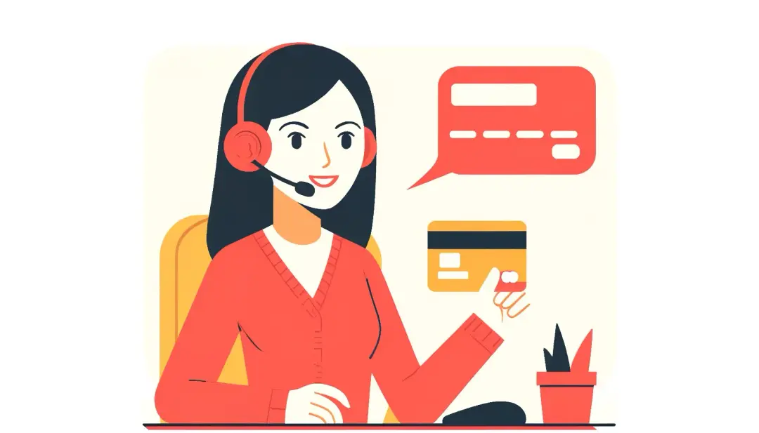 En kvinna som pratar i telefon om kreditkort