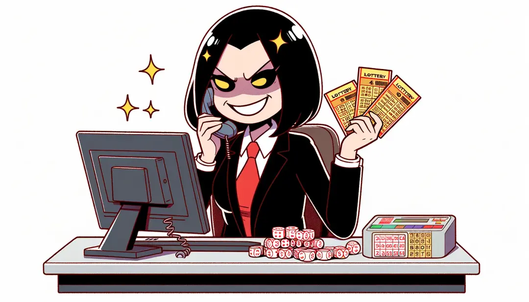 En bild på en ond kvinna som säljer lotter